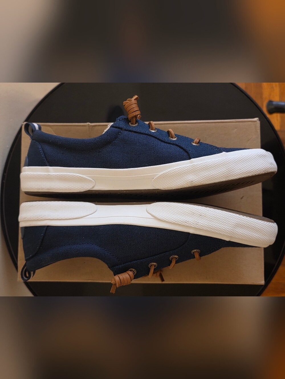 Women's Navy Canvas Casual Sneakers with Contrast White Sole - Picture 5 of 9